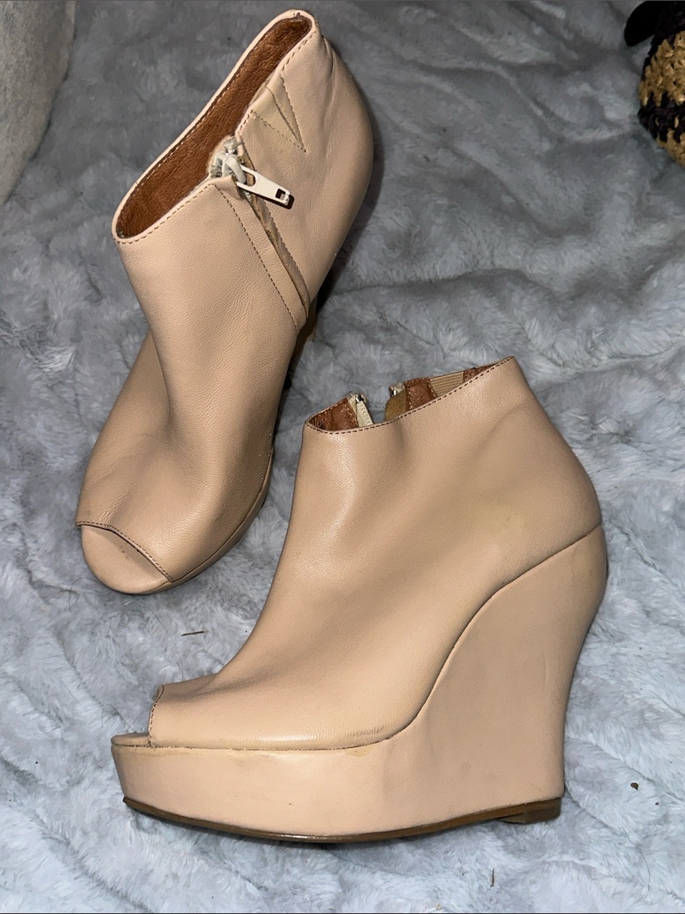 Women’s Nude Peep-Toe Wedge Ankle Bootie